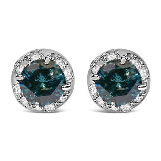 14K White Gold 1/2 cttw White and Treated Blue Round Diamond Earrings (I-J I2-I3)-0