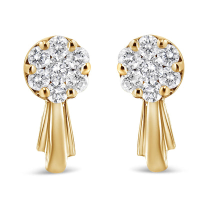 14K Gold 3/4 Cttw Diamond Floral Cluster Drop and Dangle Stud Earrings (H-I Color, I1-I2 Clarity)-1