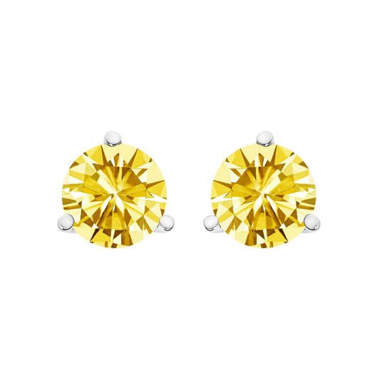 14K Gold 3-Prong Martini Set Yellow Lab Grown Diamond Solitaire Stud Earrings-0