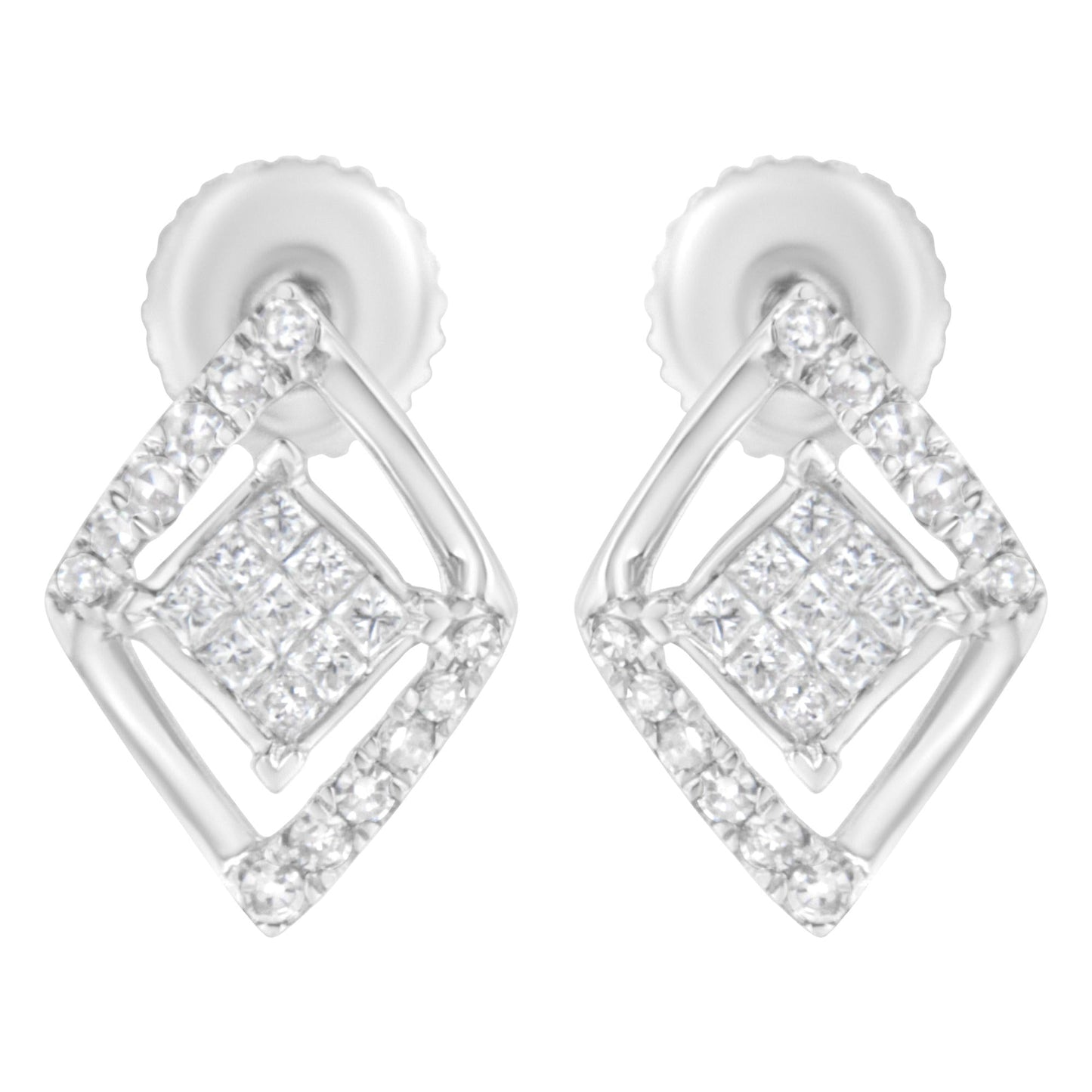 10K White Gold 1/3 cttw Princess-cut Diamond Double Triangle Composite Stud Earrings (H-I Color, SI1-SI2 Clarity)-0