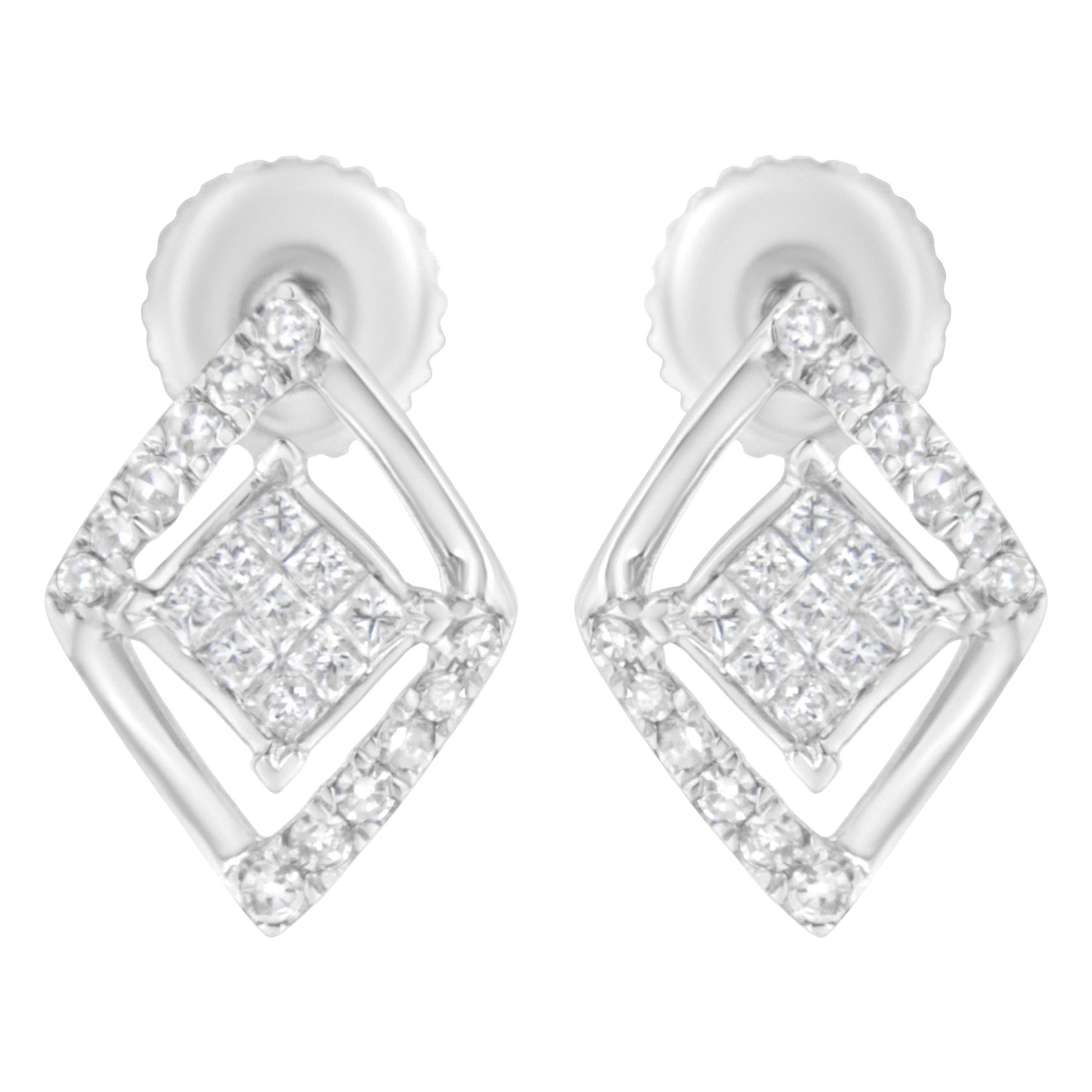 10K White Gold 1/3 cttw Princess-cut Diamond Double Triangle Composite Stud Earrings (H-I Color, SI1-SI2 Clarity)-0