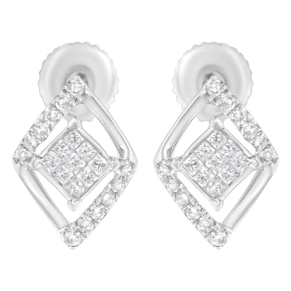 10K White Gold 1/3 cttw Princess-cut Diamond Double Triangle Composite Stud Earrings (H-I Color, SI1-SI2 Clarity)-0