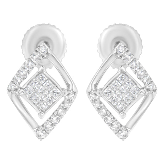 10K White Gold 1/3 cttw Princess-cut Diamond Double Triangle Composite Stud Earrings (H-I Color, SI1-SI2 Clarity)-0