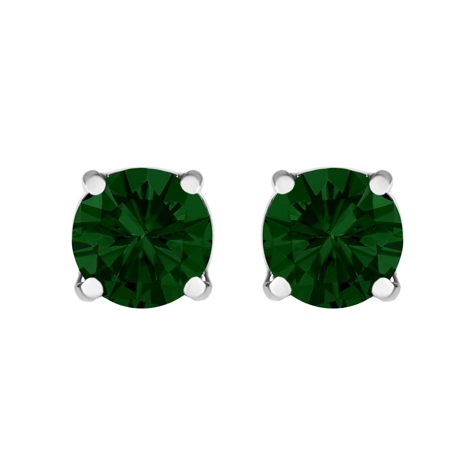 14K Gold Lab Grown Green Diamond Classic Solitaire Stud Earrings-0