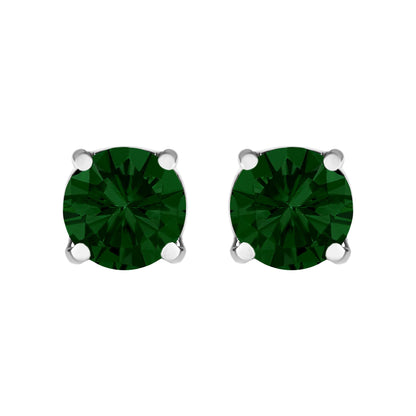 14K Gold Lab Grown Green Diamond Classic Solitaire Stud Earrings-0