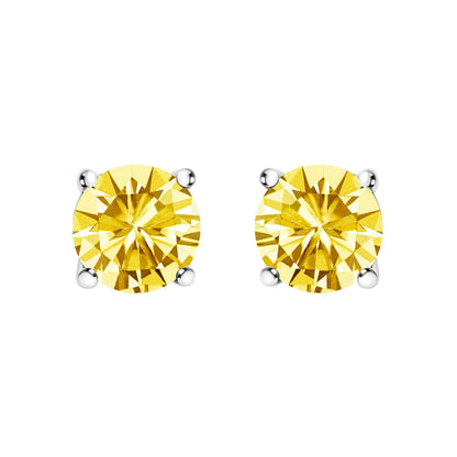 14K Gold Lab Grown Yellow Diamond Solitaire Stud Earrings-0