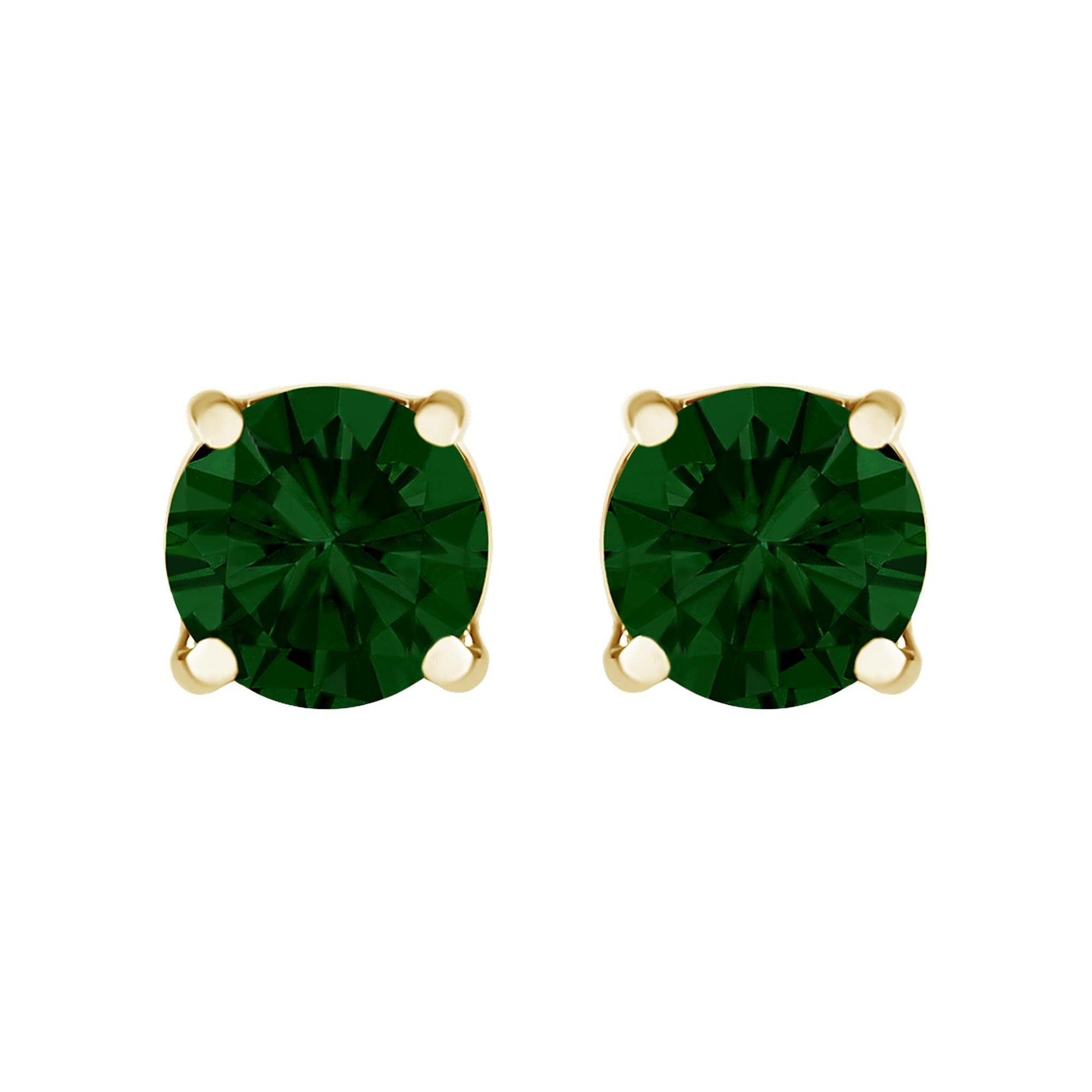 14K Gold Lab Grown Green Diamond Classic Solitaire Stud Earrings-1