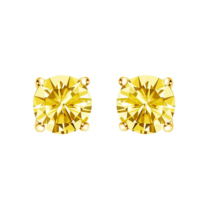 14K Gold Lab Grown Yellow Diamond Solitaire Stud Earrings-1