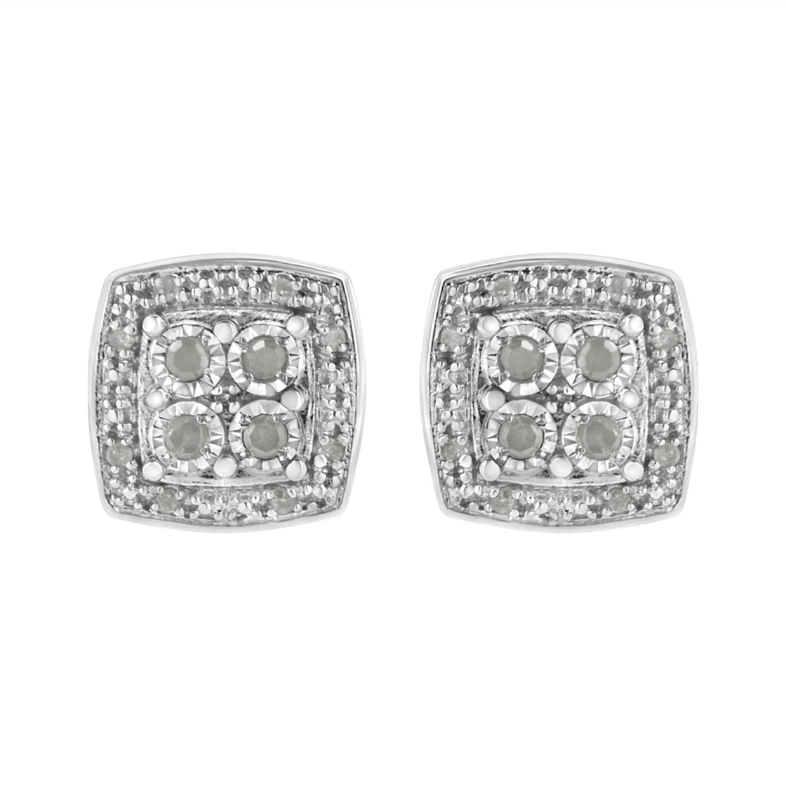 .925 Sterling Silver 1/4 cttw Round Cut Diamond Square Shape Milgrain Stud Earrings (I-J Color, I3 Clarity)-0