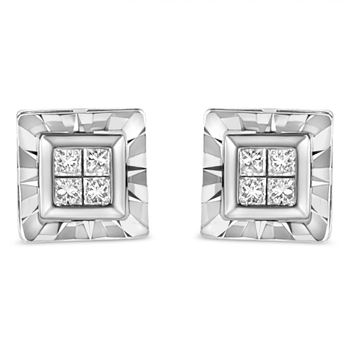 .925 Sterling Silver 1/6 Cttw Invisible Set Princess-Cut Diamond Quad Composite Stud Earrings (H-I Color, I1-I2 Clarity)-0