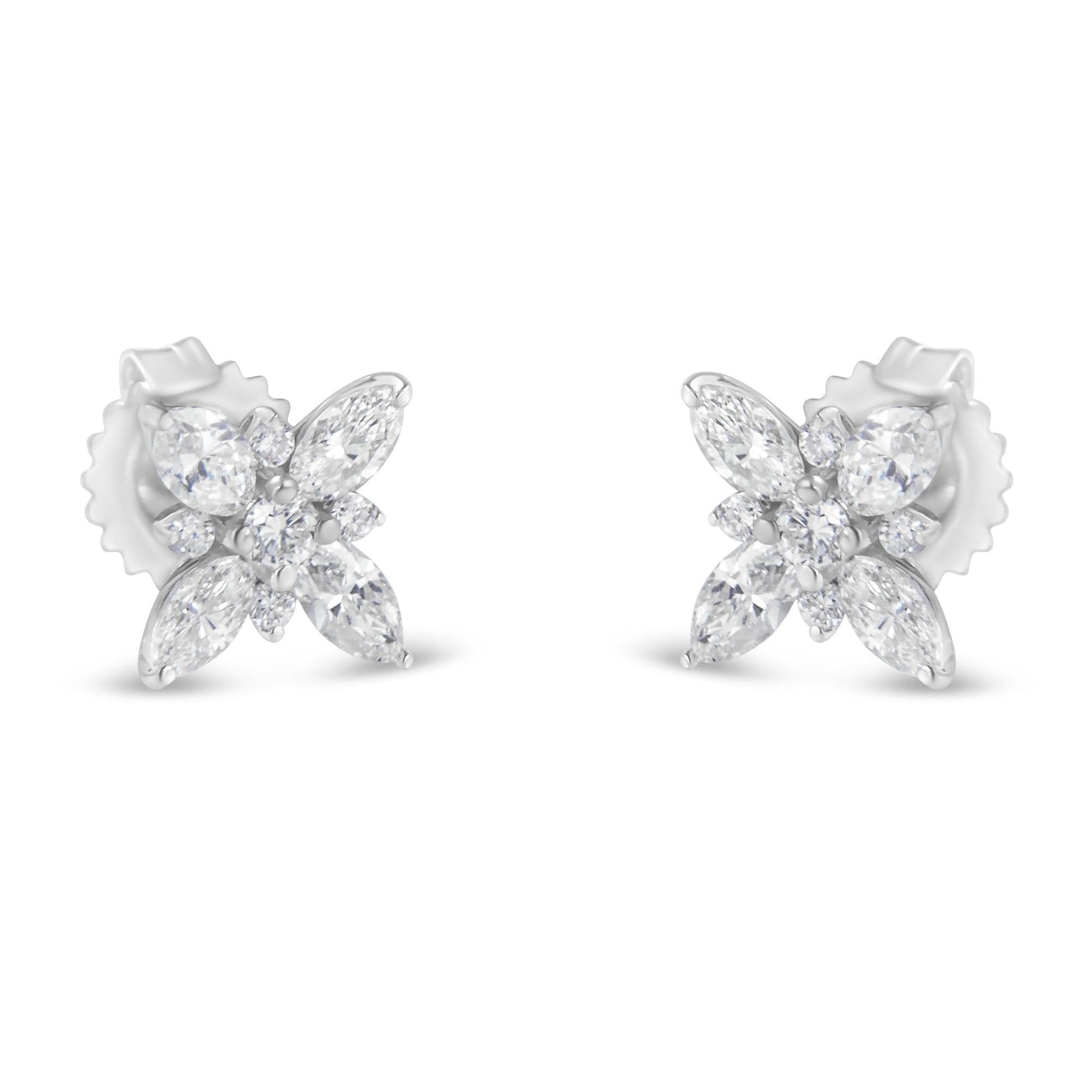 14K White Gold Marquise Diamond Flower Stud Earring (1.00 cttw, H-I Color, SI1-SI2 Clarity)-0