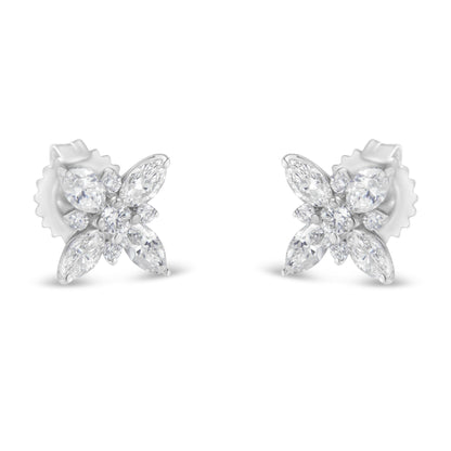 14K White Gold Marquise Diamond Flower Stud Earring (1.00 cttw, H-I Color, SI1-SI2 Clarity)-0