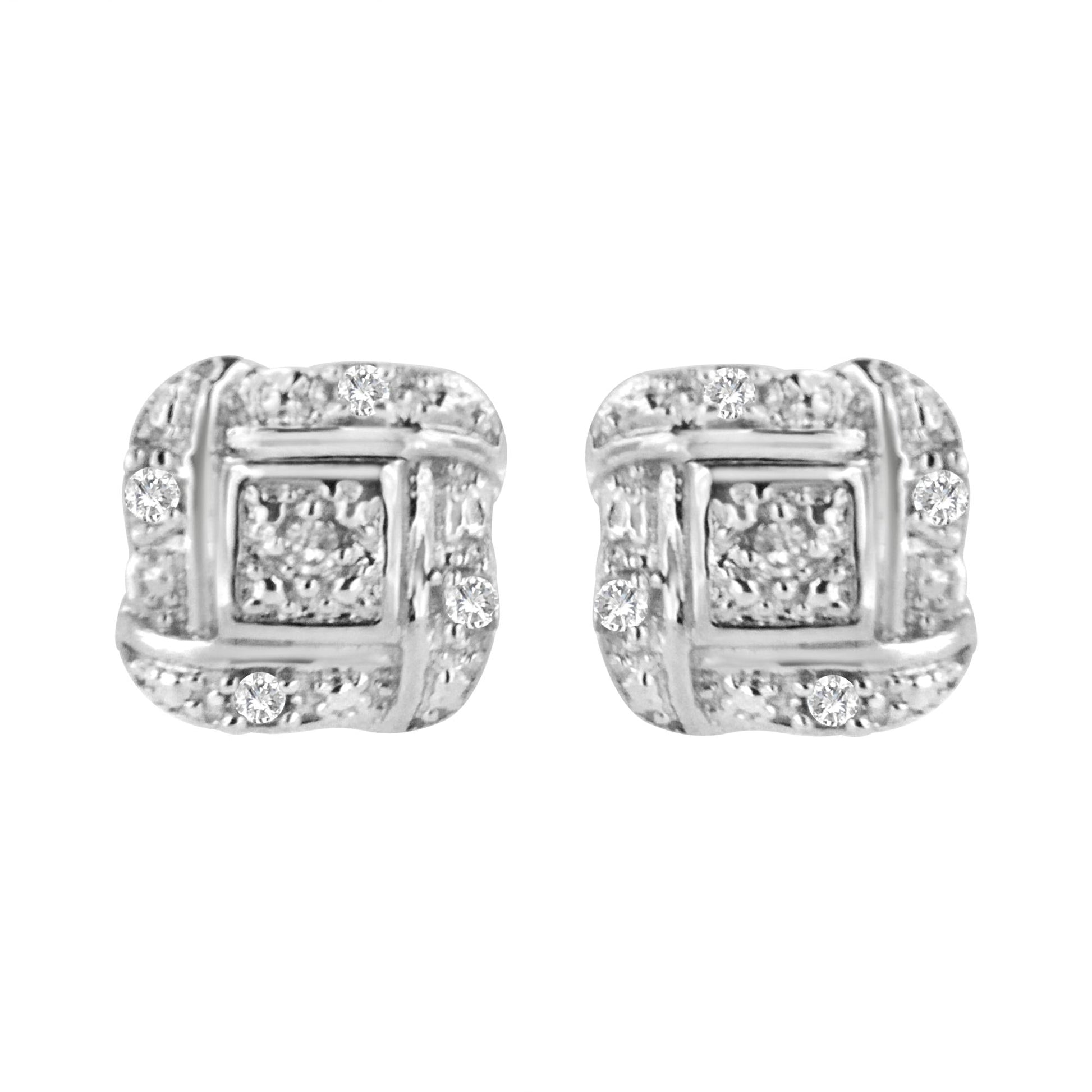 .925 Sterling Silver Round-Cut Diamond Accent Swirl Square Knot Stud Earrings (H-I Color, I2-I3 Clarity)-0