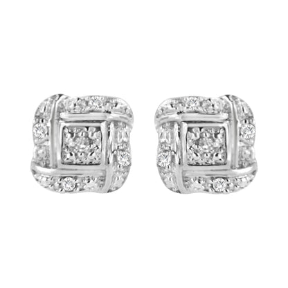 .925 Sterling Silver Round-Cut Diamond Accent Swirl Square Knot Stud Earrings (H-I Color, I2-I3 Clarity)-0