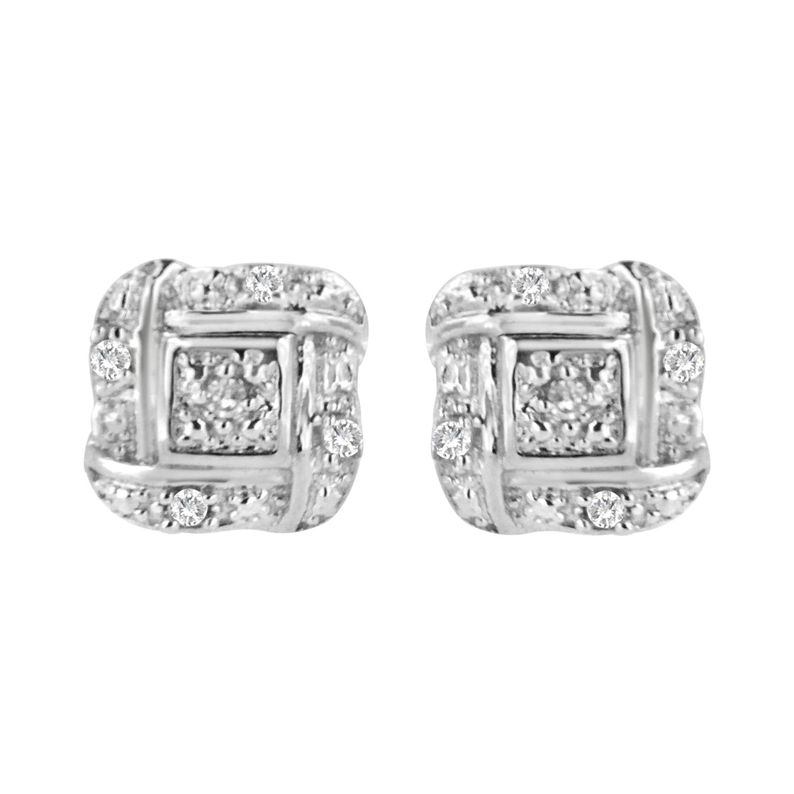 .925 Sterling Silver Round-Cut Diamond Accent Swirl Square Knot Stud Earrings (H-I Color, I2-I3 Clarity)-0