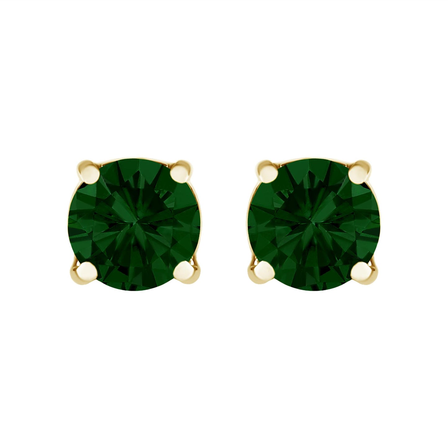 14K Gold Lab Grown Green Diamond Classic Solitaire Stud Earrings-3