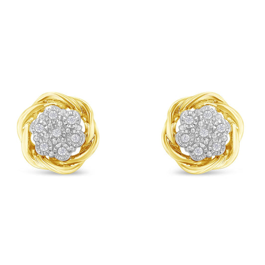 Yellow Gold Plated Sterling Silver Diamond Rose stud Earrings (0.15 cttw, I-J Color, I2-I3 Clarity)-0