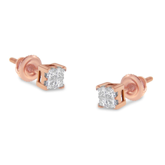 10KT Gold Princess Diamond Stud Earring (1/4 cttw, J-K Color, I1-I2 Clarity)-0
