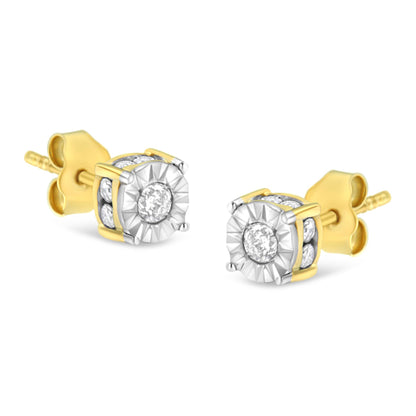 10K Yellow Gold Plated Sterling Silver 1/2 Cttw Miracle Set Diamond Stud Earring (J-K Color, I2-I3 Clarity)-0