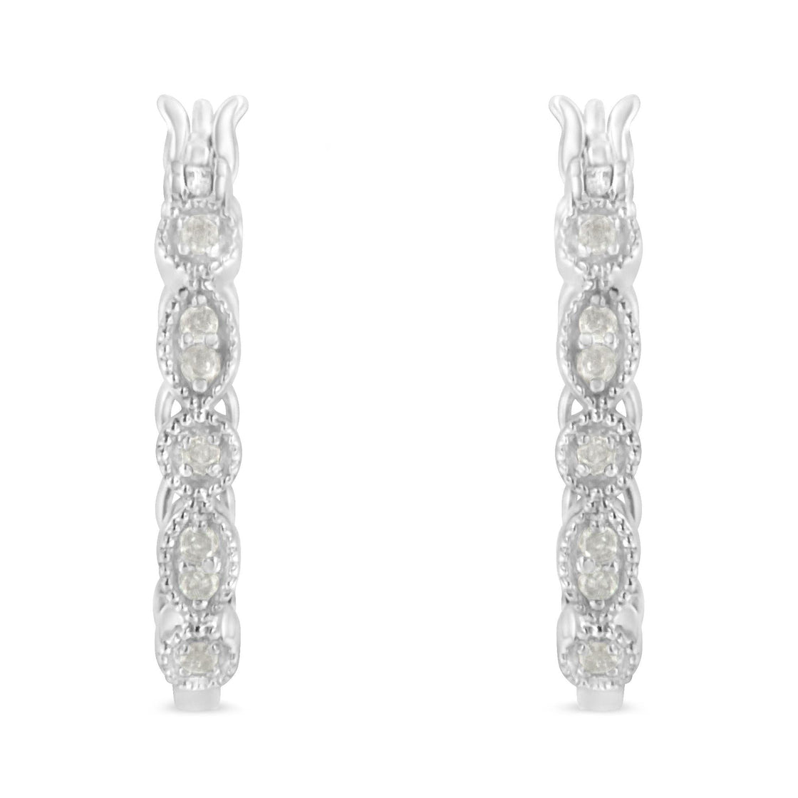 .925 Sterling Silver 1/6 cttw Diamond Milgrain Hoop Earring (I-J Color, I3 Clarity)-0