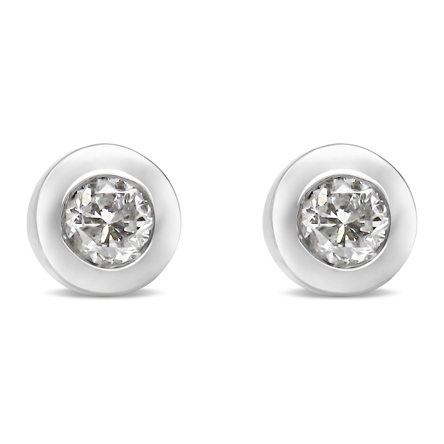 10K White Gold 1/5 Cttw Round Brilliant-Cut Near Colorless Diamond Bezel-Set Stud Earrings (H-I Color, I1-I2 Clarity)-0