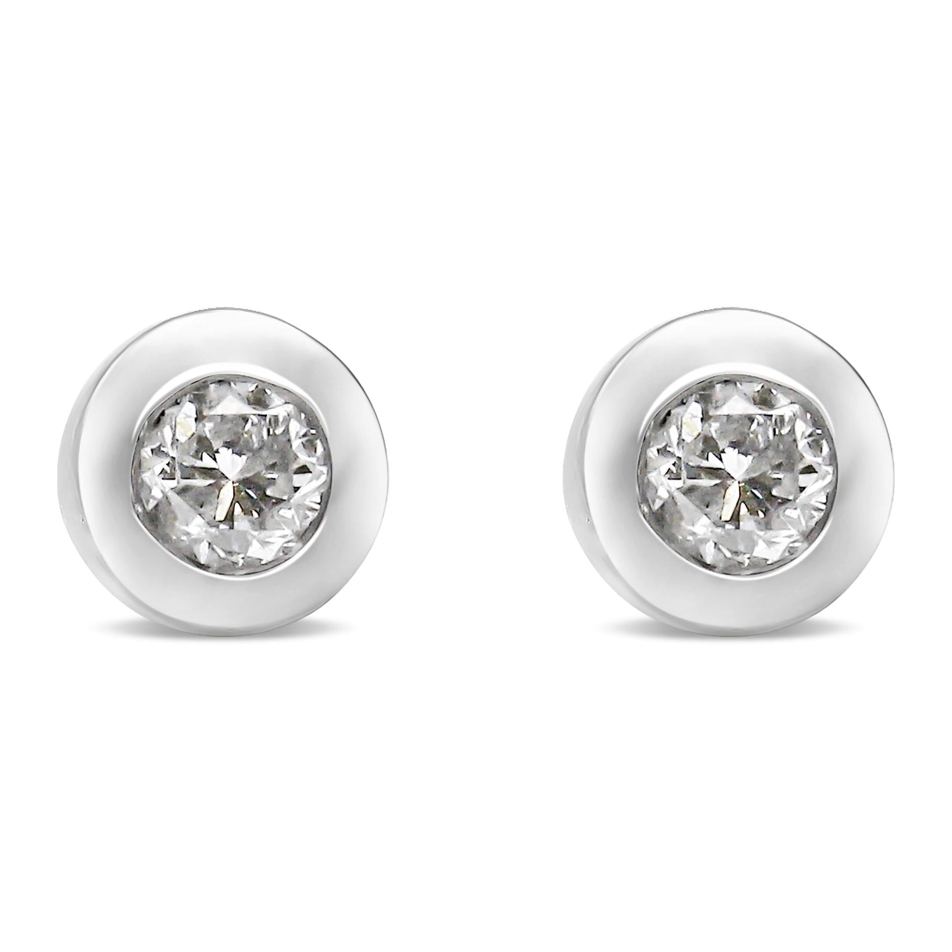 10K White Gold 1/5 Cttw Round Brilliant-Cut Near Colorless Diamond Bezel-Set Stud Earrings (H-I Color, I1-I2 Clarity)-0
