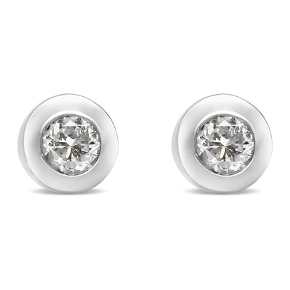 10K White Gold 1/5 Cttw Round Brilliant-Cut Near Colorless Diamond Bezel-Set Stud Earrings (H-I Color, I1-I2 Clarity)-0