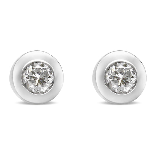 10K White Gold 1/5 Cttw Round Brilliant-Cut Near Colorless Diamond Bezel-Set Stud Earrings (H-I Color, I1-I2 Clarity)-0