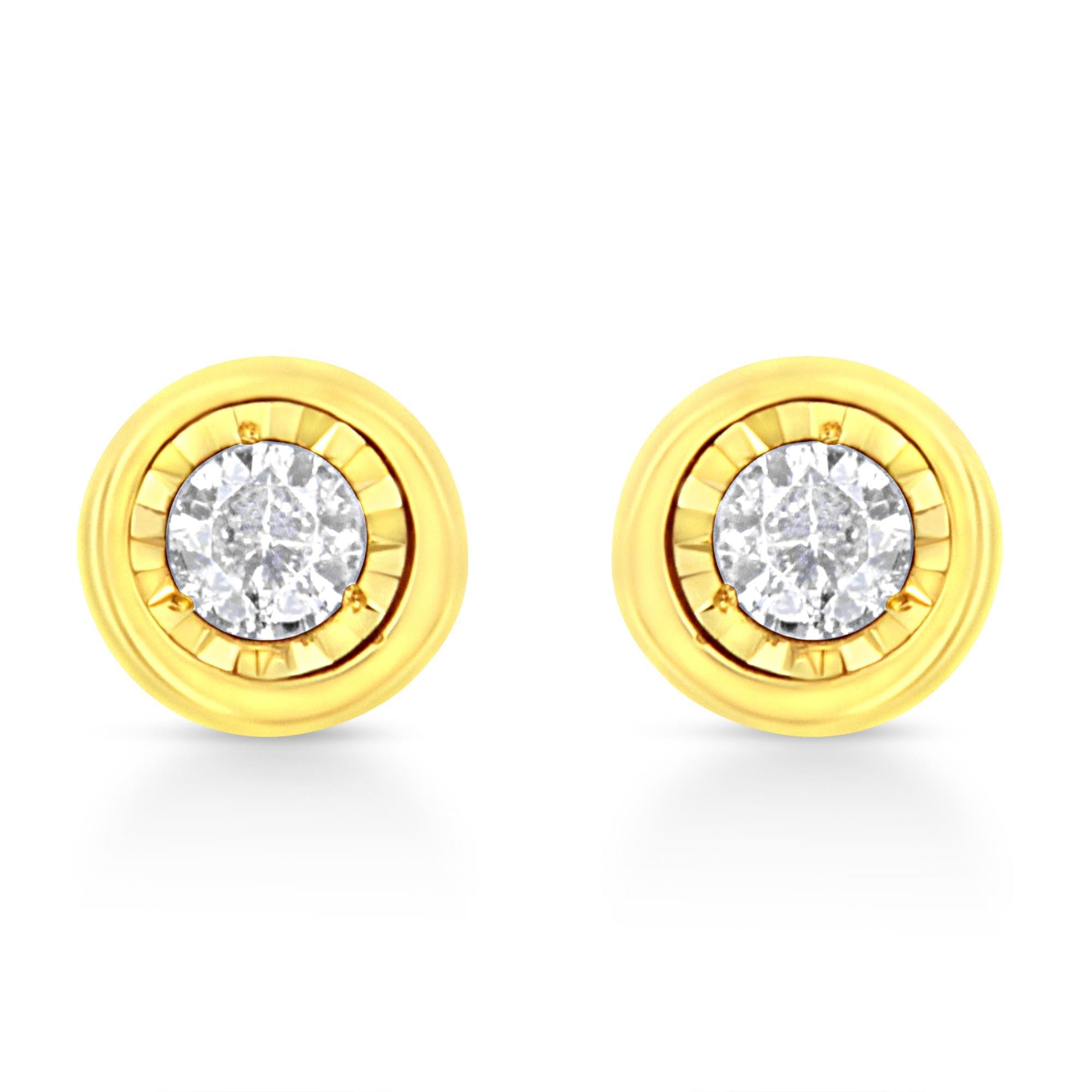 10K Yellow Gold Plated .925 Sterling Silver 1/10 Cttw Miracle-Set Diamond Stud Earrings - Choice of Shapes-1