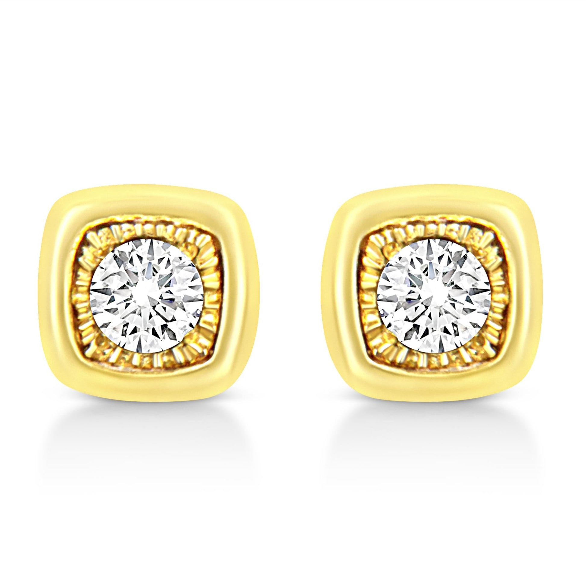 10K Yellow Gold Plated .925 Sterling Silver 1/10 Cttw Miracle-Set Diamond Stud Earrings - Choice of Shapes-2