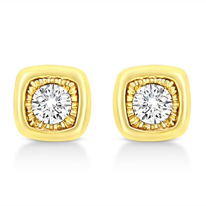 10K Yellow Gold Plated .925 Sterling Silver 1/10 Cttw Miracle-Set Diamond Stud Earrings - Choice of Shapes-2