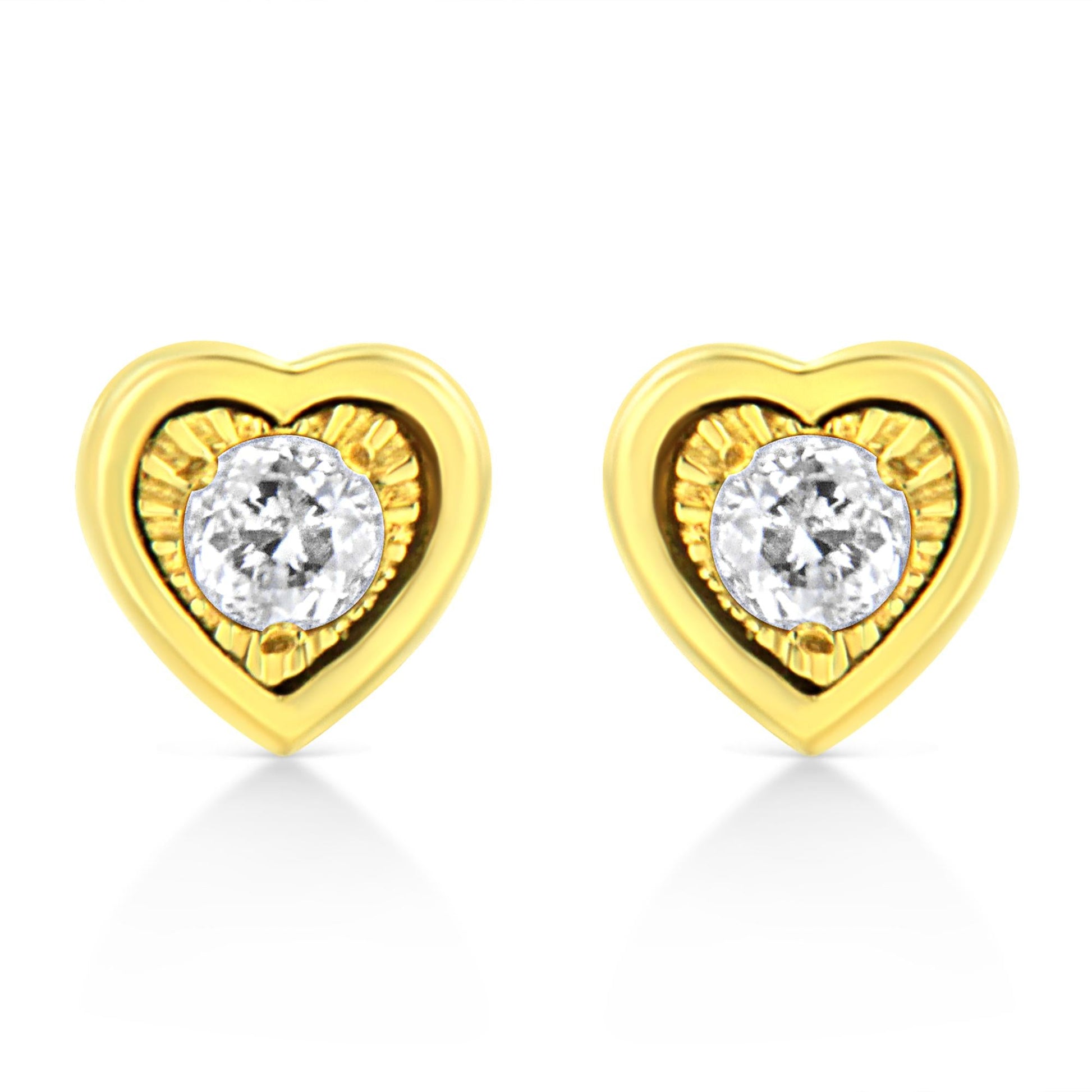 10K Yellow Gold Plated .925 Sterling Silver 1/10 Cttw Miracle-Set Diamond Stud Earrings - Choice of Shapes-3