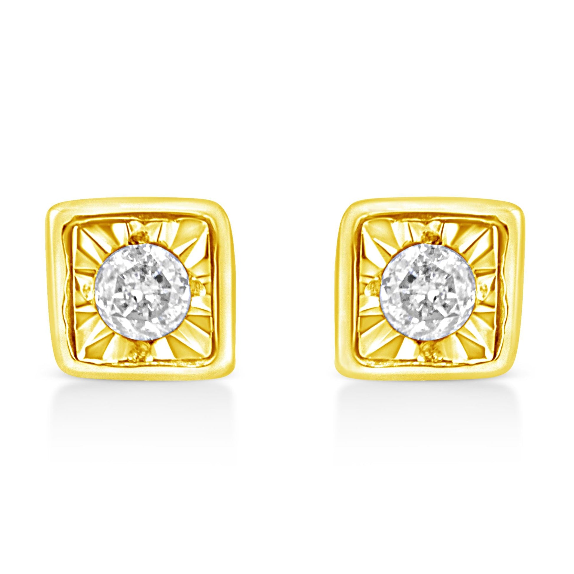 10K Yellow Gold Plated .925 Sterling Silver 1/10 Cttw Miracle-Set Diamond Stud Earrings - Choice of Shapes-4