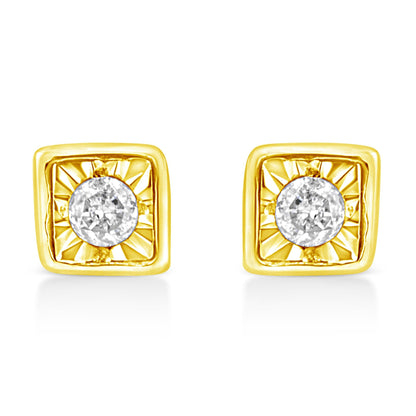 10K Yellow Gold Plated .925 Sterling Silver 1/10 Cttw Miracle-Set Diamond Stud Earrings - Choice of Shapes-4