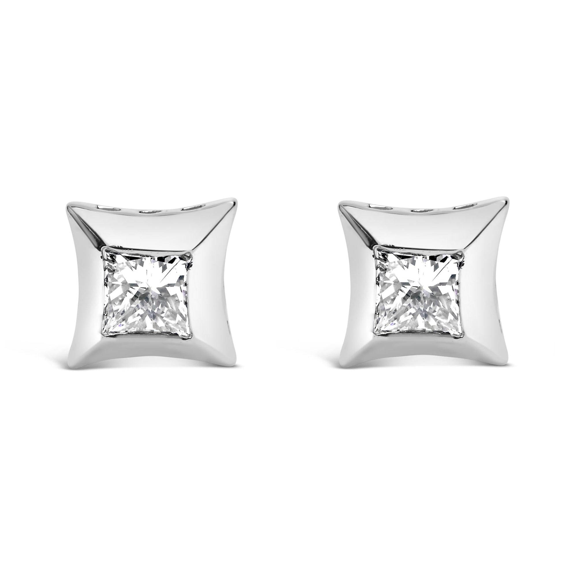10K White Gold 1/2 Cttw Invisible Set Princess-Cut Diamond Stud Earrings (H-I Color, SI2-I1 Clarity)-0