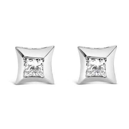 10K White Gold 1/2 Cttw Invisible Set Princess-Cut Diamond Stud Earrings (H-I Color, SI2-I1 Clarity)-0