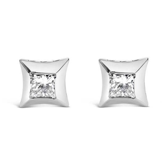 10K White Gold 1/2 Cttw Invisible Set Princess-Cut Diamond Stud Earrings (H-I Color, SI2-I1 Clarity)-0