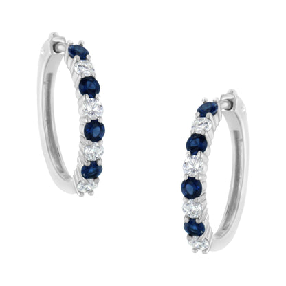 10K White Gold 2.5MM Sapphire Gemstone and 1/2 Cttw Diamond Hoop Earrings (H-I Color, I1-I2 Clarity)-0