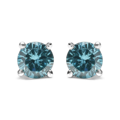 14K Gold 1/2 Cttw Aqua Blue Diamond Screw-Back 4-Prong Classic Stud Earrings (Color Treated, I2-I3)-0
