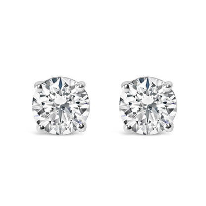 AGS Certified 14K White Gold 1.0 Cttw 4-Prong Set Brilliant Round-Cut Solitaire Diamond Push Back Stud Earrings (E-F Color, I1-I2 Clarity)-0