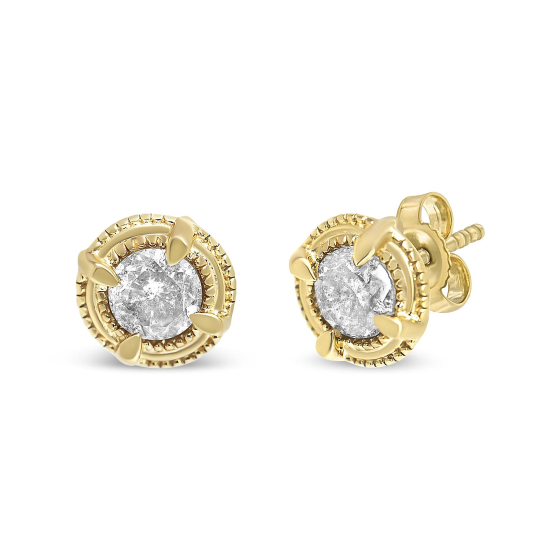 .925 Sterling Silver Round Brilliant Cut Diamond Solitaire Milgrain Stud Earrings-3