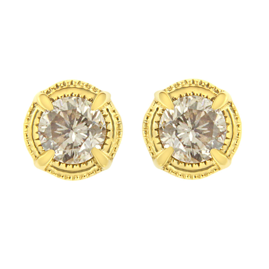 .925 Sterling Silver Round Brilliant Cut Diamond Solitaire Milgrain Stud Earrings-4