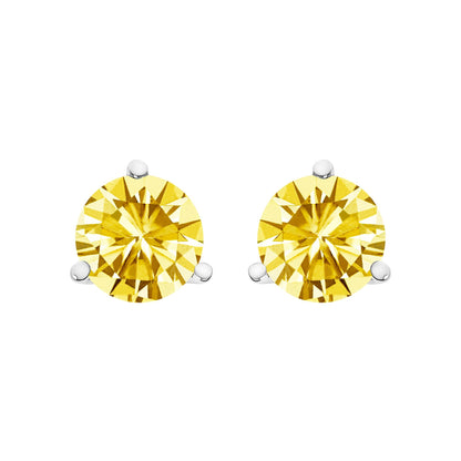 14K Gold 3-Prong Martini Set Yellow Lab Grown Diamond Solitaire Stud Earrings-2