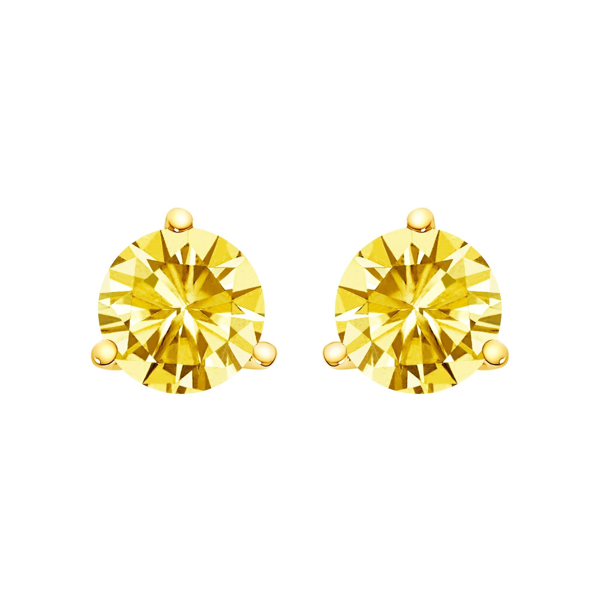 14K Gold 3-Prong Martini Set Yellow Lab Grown Diamond Solitaire Stud Earrings-3