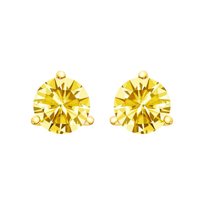 14K Gold 3-Prong Martini Set Yellow Lab Grown Diamond Solitaire Stud Earrings-3