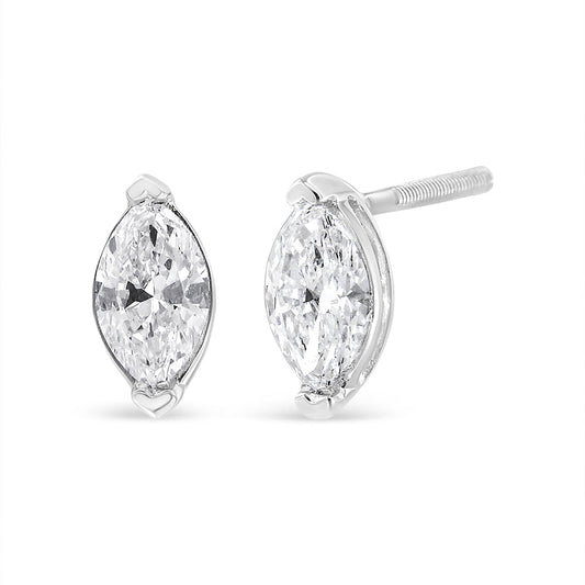 14K White Gold 4/5 Cttw Marquise Lab Grown Diamond Solitaire Stud Earrings-0