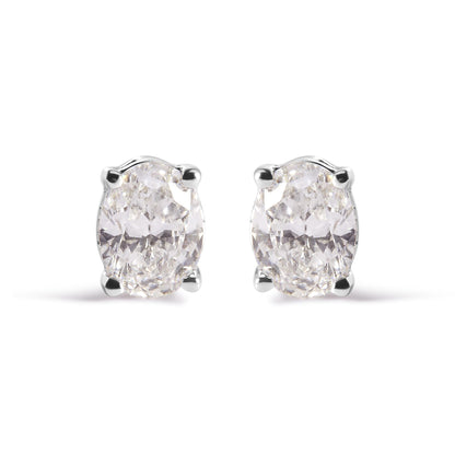 14K White Gold Prong Set Lab Grown Oval Diamond Solitaire Stud Earring (F-G Color, VS1-VS2 Clarity)-1