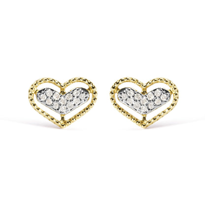 10K Yellow Gold 1/10 Cttw Diamond Heart and Beaded Halo Stud Earrings (I-J Color, I1-I2 Clarity)-0