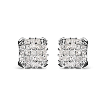 10K White Gold 3/4 Cttw Princess Diamond Composite Open Frame Stud Earrings (I-J Color, I1-I2 Clarity)-0