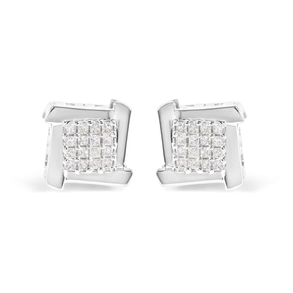 10K White Gold 1/2 Cttw Composite  Princess Diamond Square and Swirl Stud Earrings (I-J Color, I1-I2 Clarity)-0